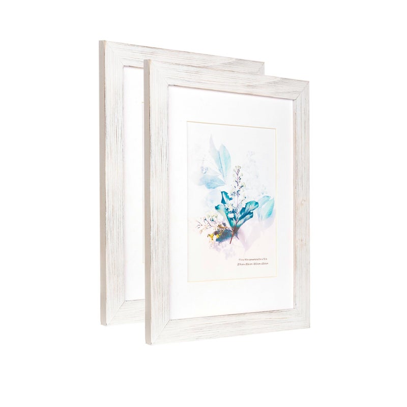 KAIWIN 100% Solid Wood White 11x14 Picture Frame 2 Pack Display Picture 8x10 with Mat, Rustic Wooden Photo Frames for Wall Mounting - Image 3